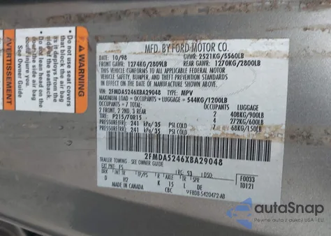 1999 Ford Windstar Se from USA, damaged, VIN 2FMDA5246XBA29048